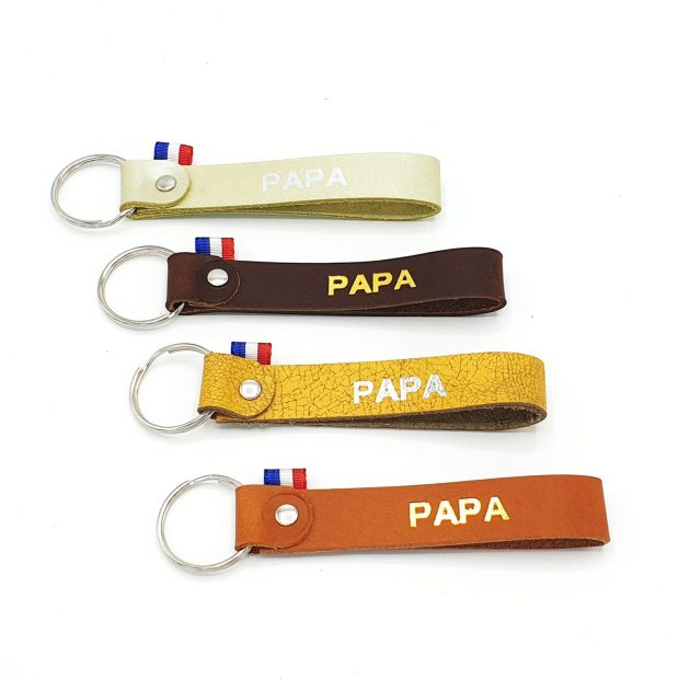 Porte Clé Personnalisé "Papa" Doré à Chaud - Cuir