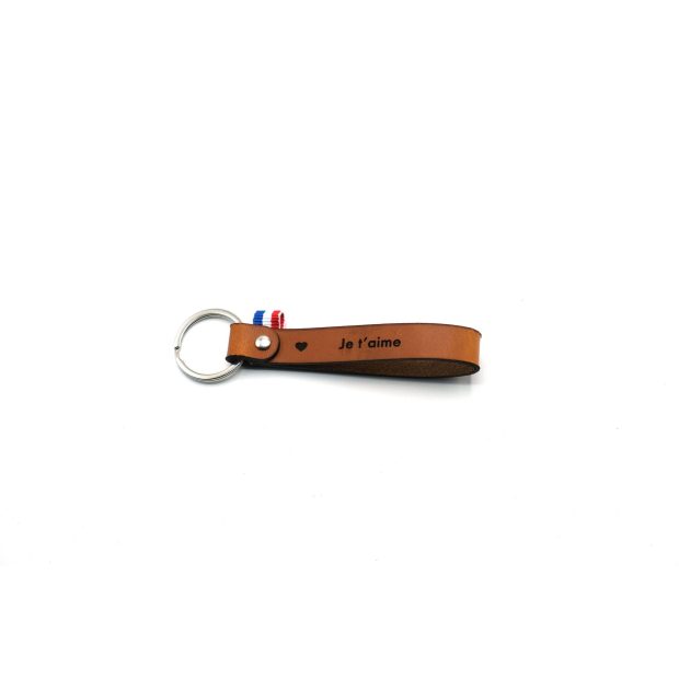 Porte clé cuir "Je t'aime" personnalisé