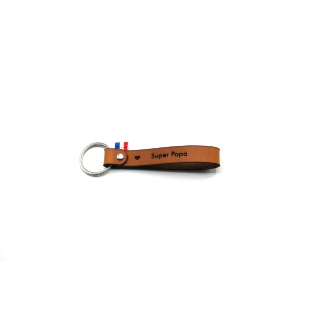 Porte clé cuir "Super Papa" personnalisé