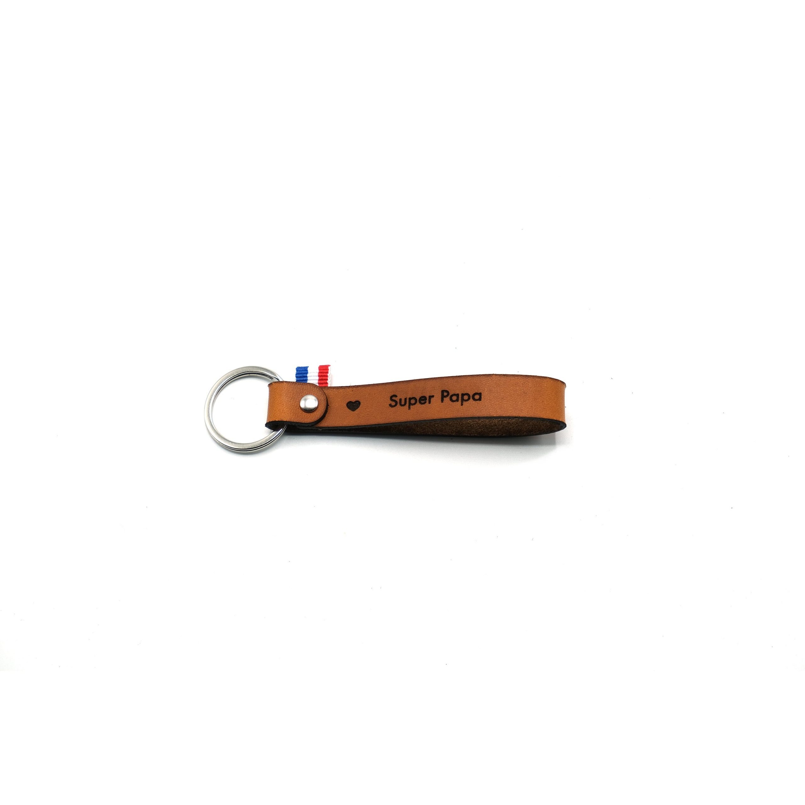 Porte clé cuir "Super Papa" personnalisé